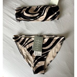 H&M Sz, 2 brown and cream striped bathing suit